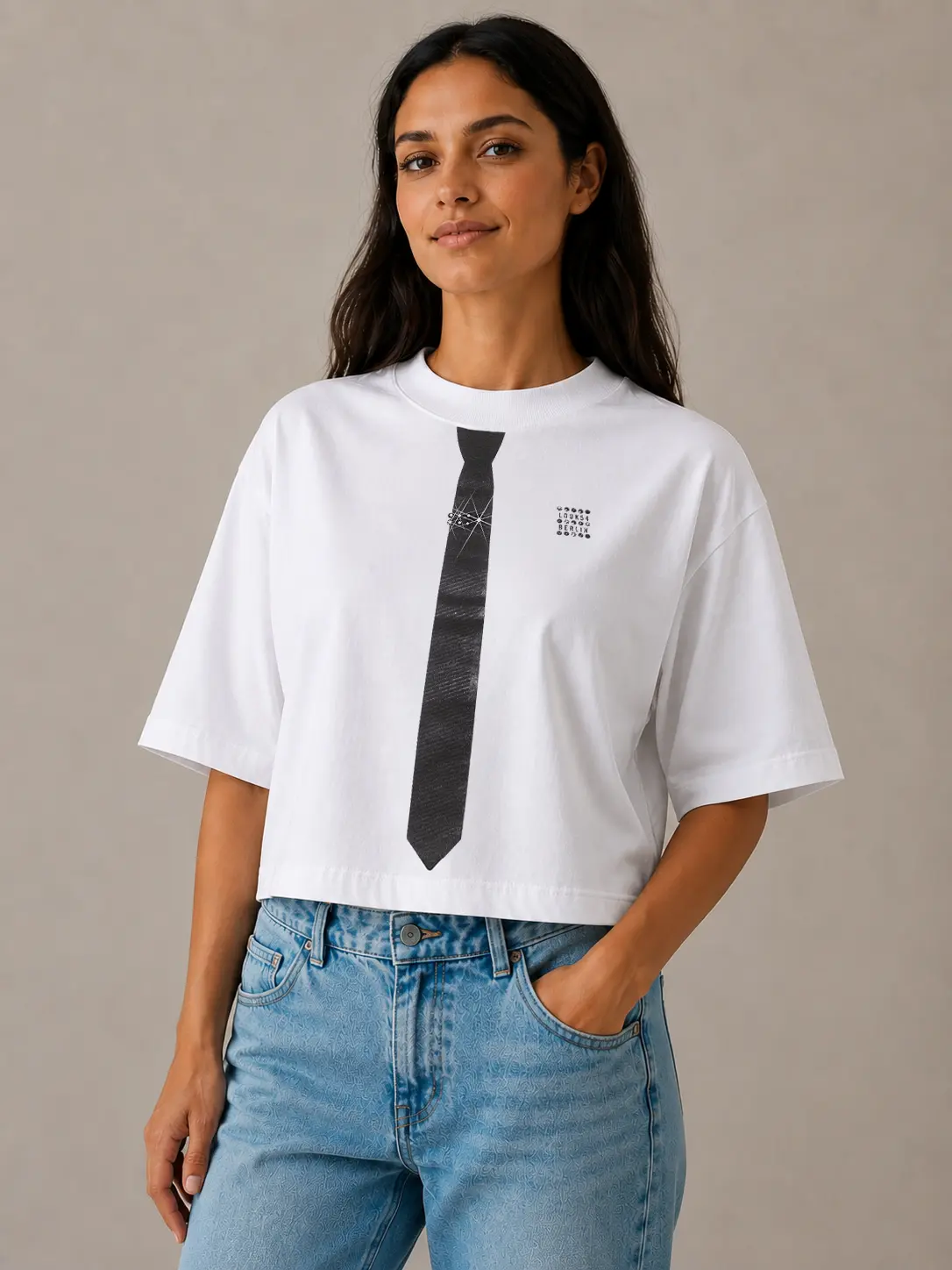 Black Tie Oversized Crop-Shirt
