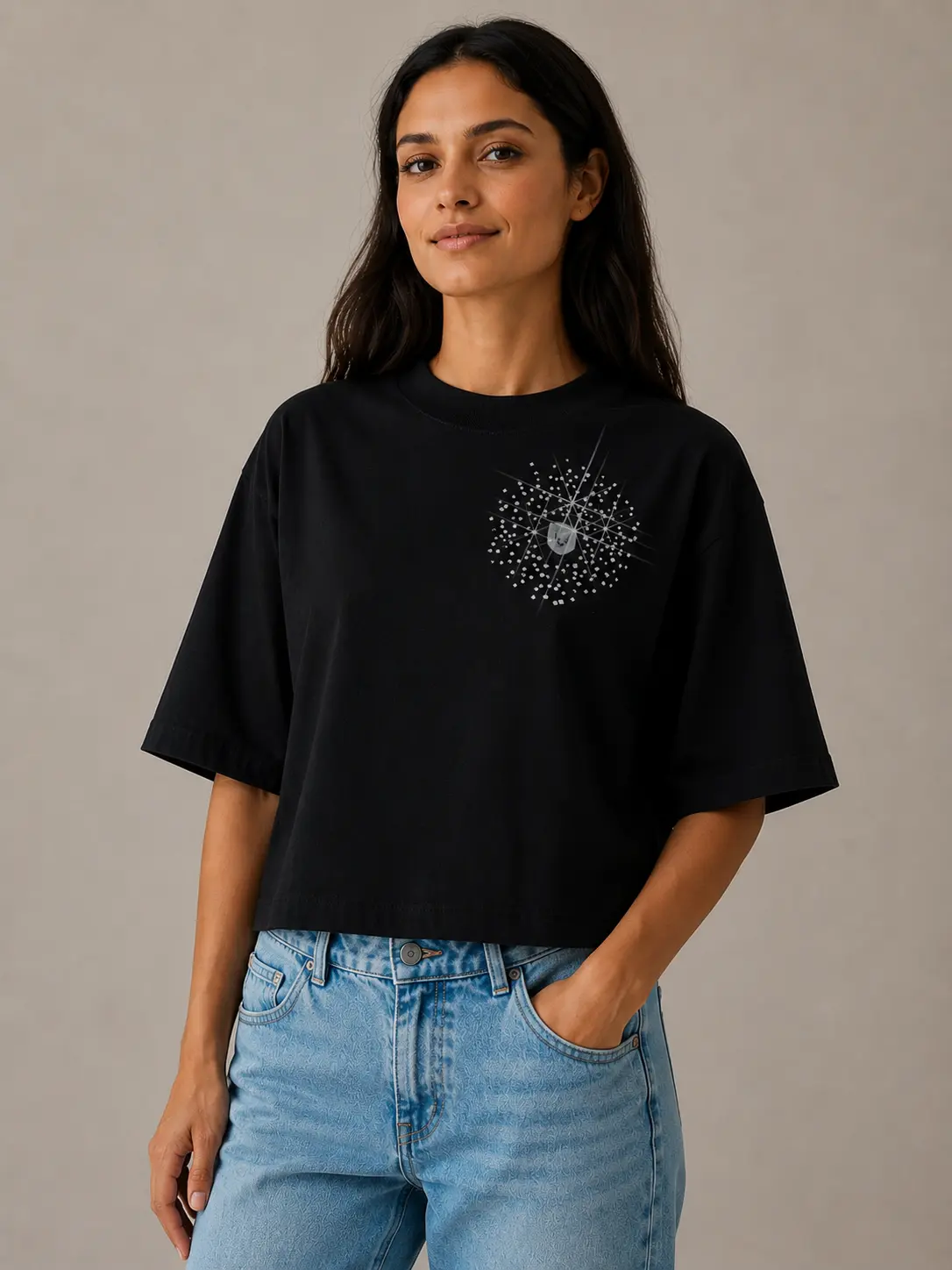 HAUPTSTADTROCKER Crystal Badge Oversized Crop-Shirt